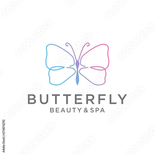 butterfly logo design vector line illustration