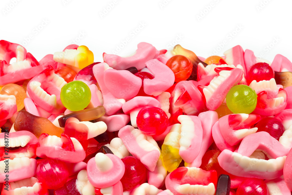 Assorted gummy candies. Top view. Jelly sweets. Assorted gummy candies. Top view. Jelly sweets.