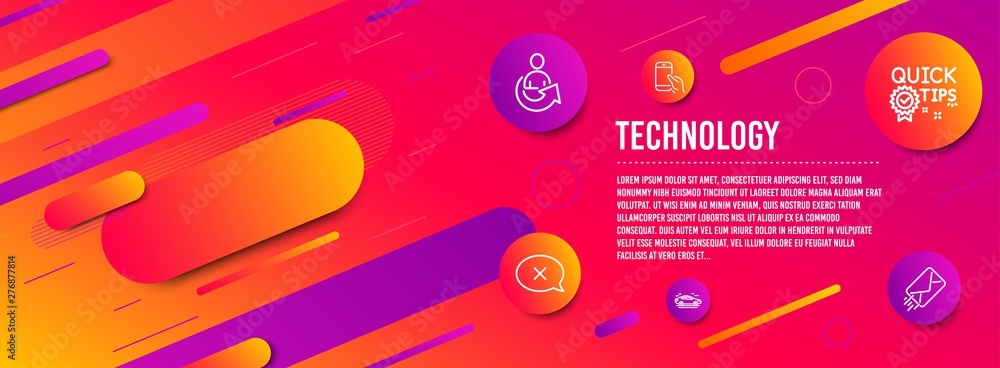 Header banner. Car, Reject and Share icons simple set. Quick tips, Hold smartphone and E-mail signs. Transport, Delete message. Technology set. Line car icon. Gradient elements. Vector Header banner. Car, Reject and Share icons simple set. Quick tips, Hold smartphone and E-mail signs. Transport, Delete message. Technology set. Line car icon. Gradient elements. Vector