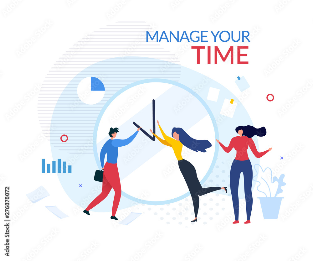 Manage Your Time Motivation People Cartoon Banner Manage Your Time Motivation People Cartoon Banner