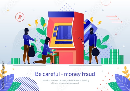 Money Fraud with ATM Payment Service Vector Poster