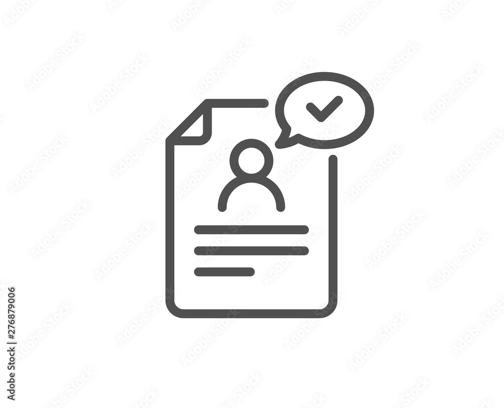 Resume document line icon. Contract application sign. Agreement file symbol. Quality design element. Linear style resume document icon. Editable stroke. Vector Resume document line icon. Contract application sign. Agreement file symbol. Quality design element. Linear style resume document icon. Editable stroke. Vector
