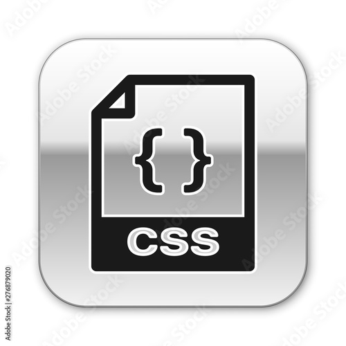 Black CSS file document icon. Download css button icon isolated on white background. CSS file symbol. Silver square button. Vector Illustration