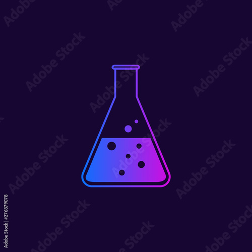 Chemical flask with bubbles vector icon