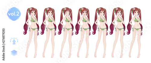 Anime manga girl. In a summer bikini swimsuit
