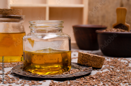 Organic flax oil in glass