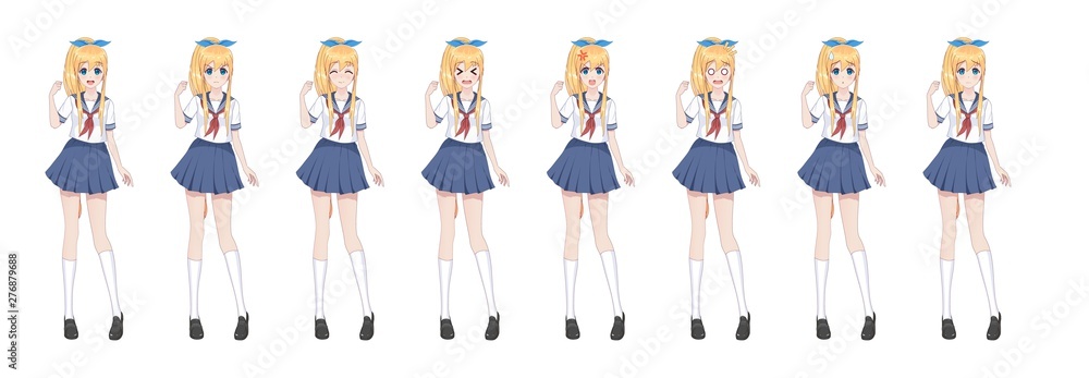 Anime manga schoolgirl in sailor suit, blue skirt Anime manga schoolgirl in sailor suit, blue skirt