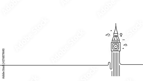 A Clock Tower Hand Drawn, Big Ben London - Outline for Design Vector Illustration
