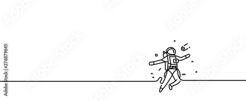 Astronaut in spacesuit, Flat Line Art Design illustration.
