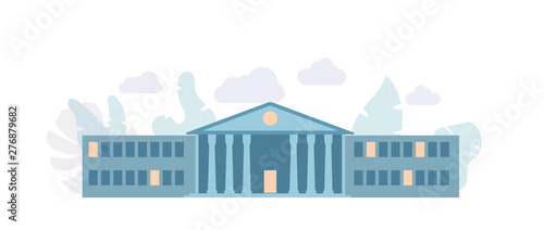 The long building of the Institute, the bank