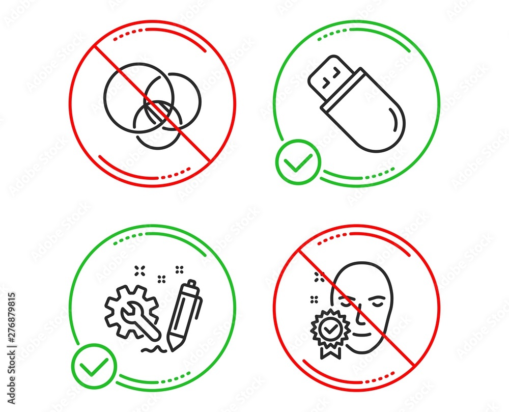 Do or Stop. Euler diagram, Engineering and Usb stick icons simple set. Face verified sign. Relationships chart, Construction, Memory flash. Access granted. Science set. Line euler diagram do icon
