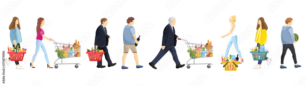 People shopping set. Women and men collection isolated on white Vector People shopping set. Women and men collection isolated on white Vector