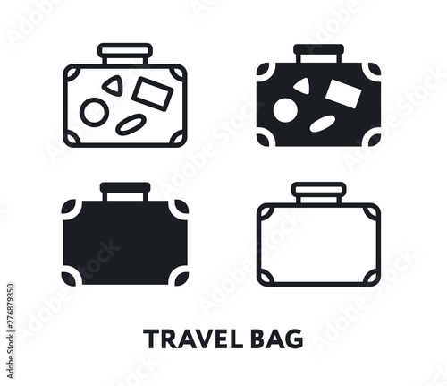 Travel Bag Stickers Trip Baggage. Vector Flat Icon Illustration.