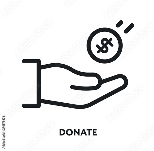 Donate Hand Holding Money Coin Dollar. Vector Flat Line Icon Illustration.