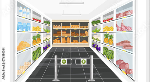 Supermarket shopping sale banner Vector. Food products and drinks illustrations