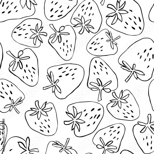 Seamless pattern of abstract  hand drawn strawberries on white background. Fruit illustration.