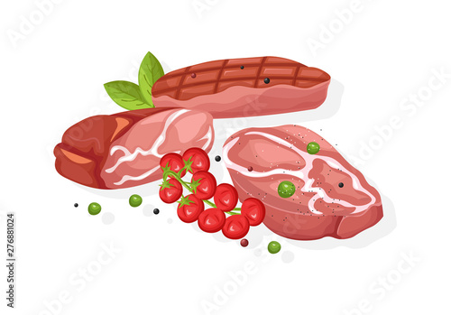 Meat fillet Vector flat style isolated on white background illustrations