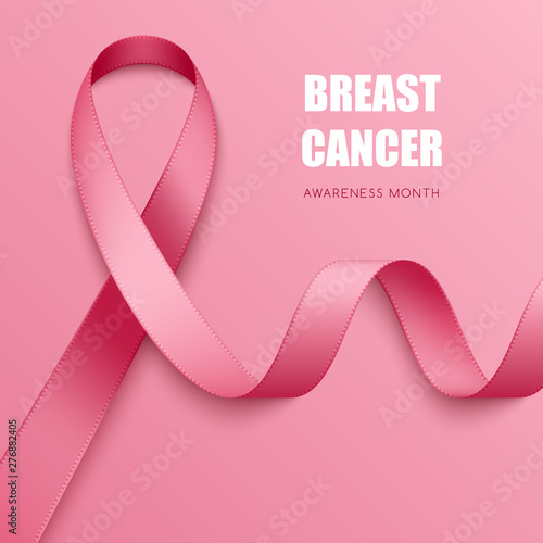 Realistic pink ribbon. Symbol of breast cancer awareness