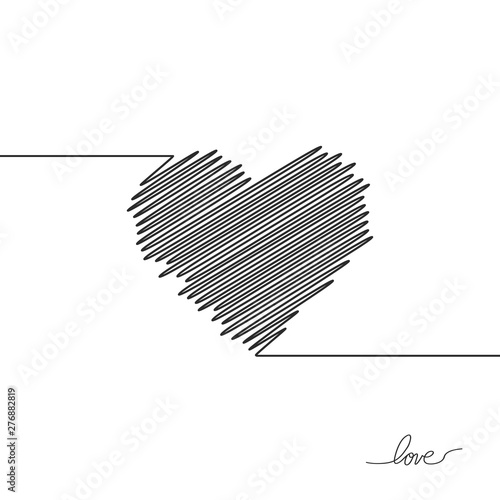 Hand painted black heart, one line. Hand drawing of heart doodle by crayon . Use for background