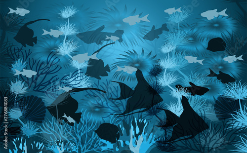 Underwater wallpaper with tropical fish, vector illustration