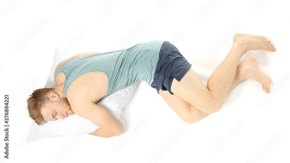 Handsome sleeping man on white background Handsome sleeping man on white background