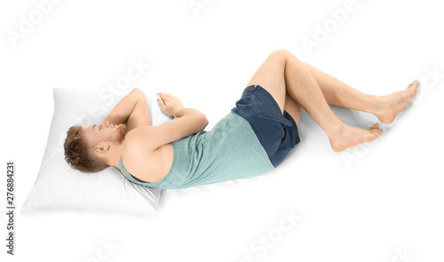 Handsome sleeping man on white background
