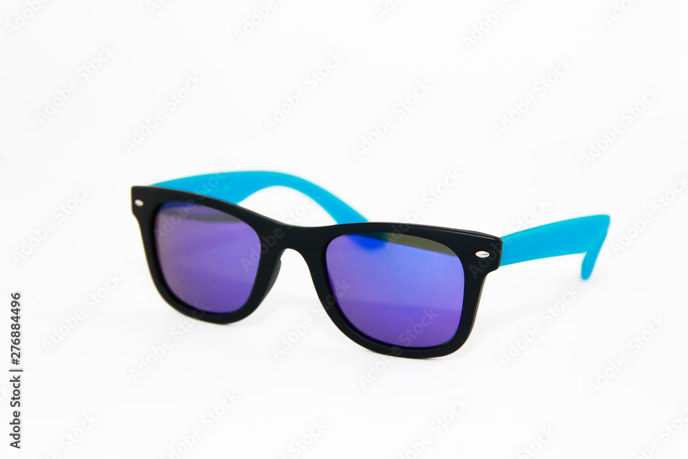 summer sunglasses in blue plastic frame and purple lenses summer sunglasses in blue plastic frame and purple lenses