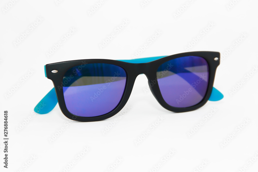 summer sunglasses in blue plastic frame and purple lenses summer sunglasses in blue plastic frame and purple lenses
