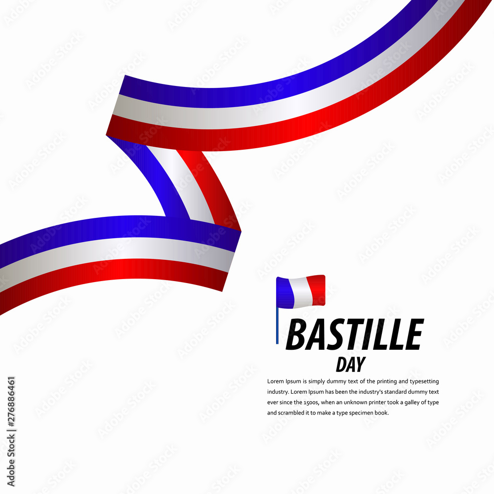 Happy Bastille Day Celebration, Poster, Ribbon banner vector template design illustration