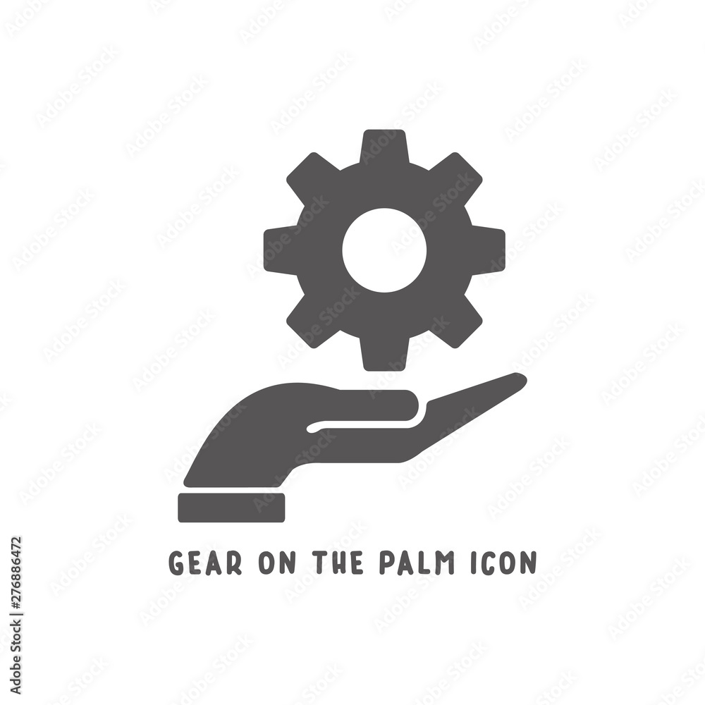 Gear on the palm hand icon simple flat style vector illustration. Gear on the palm hand icon simple flat style vector illustration.