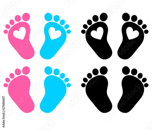 Baby Feet, Footprint, Hearts. Vector illustration
