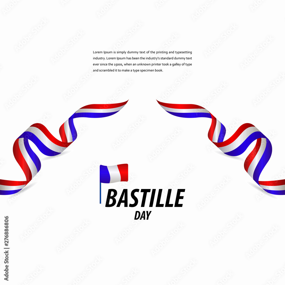 Fototapeta premium Happy Bastille Day Celebration, Poster, Ribbon banner vector template design illustration