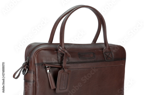 Male fashion leather handbag isolated on white background