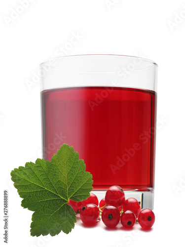 Red currant drink and berries isolated on white