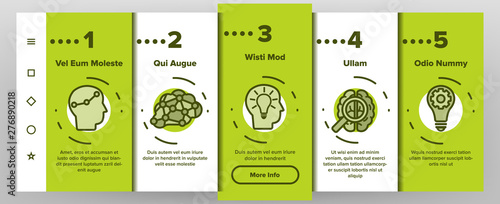 IQ, Intellect Vector Icons Onboarding Mobile App Page Screen. Intelligence Coefficient, IQ Thin Line Contour Symbols. Brain Power Pictograms. Genius, Brainstorm. Lightbulb, Human Head Illustrations