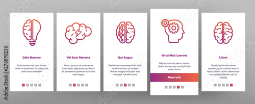 IQ, Intellect Vector Icons Onboarding Mobile App Page Screen. Intelligence Coefficient, IQ Thin Line Contour Symbols. Brain Power Pictograms. Genius, Brainstorm. Lightbulb, Human Head Illustrations