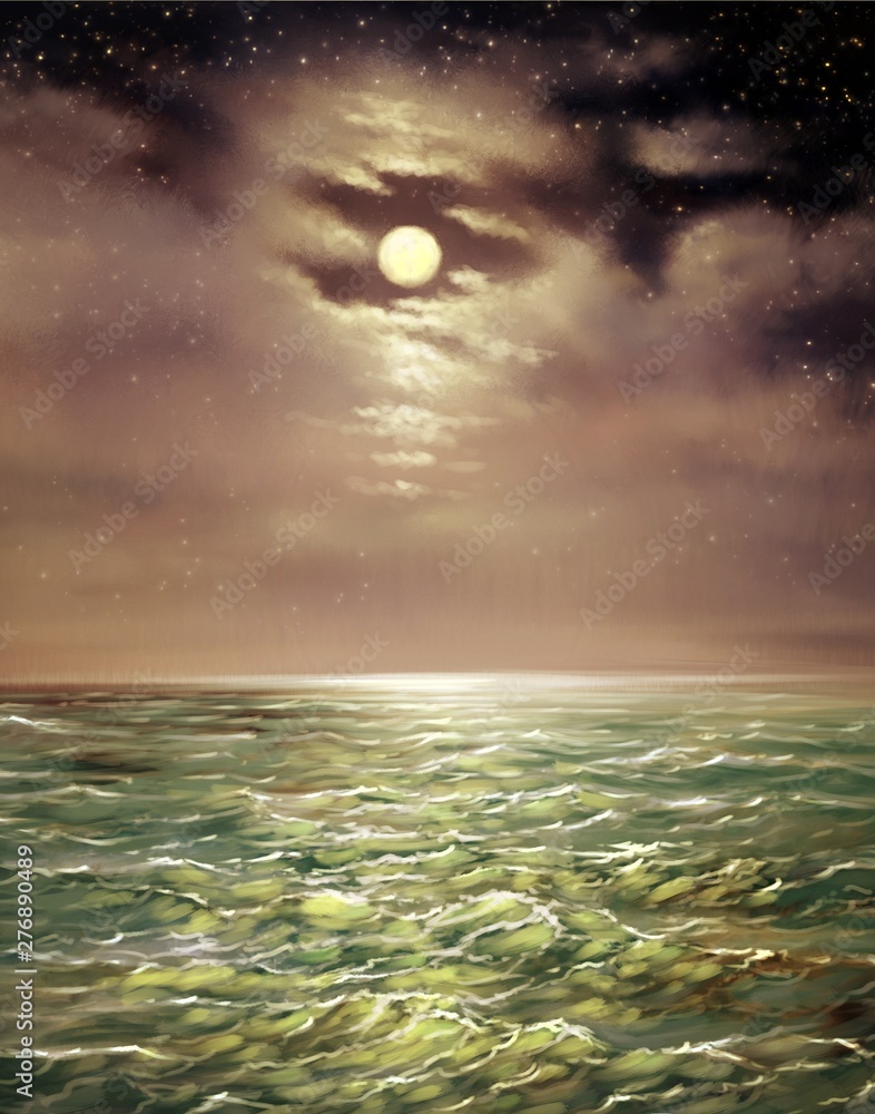 Digital oil paintings sea landscape.Fine art.