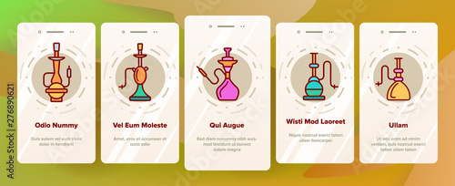 Hookah, Smoking Device Vector Onboarding Mobile App Page Screen. Hookah, Nightclub Relax Accessory Thin Line Pictograms Collection. Traditional Oriental Smoking Equipment Contour Illustrations