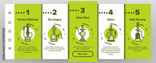 Hookah, Smoking Device Vector Onboarding Mobile App Page Screen. Hookah, Nightclub Relax Accessory Thin Line Pictograms Collection. Traditional Oriental Smoking Equipment Contour Illustrations