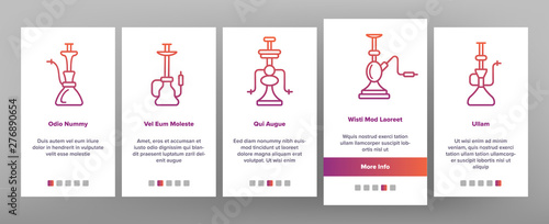 Hookah, Smoking Device Vector Onboarding Mobile App Page Screen. Hookah, Nightclub Relax Accessory Thin Line Pictograms Collection. Traditional Oriental Smoking Equipment Contour Illustrations