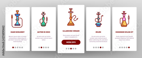 Hookah, Smoking Device Vector Onboarding Mobile App Page Screen. Hookah, Nightclub Relax Accessory Thin Line Pictograms Collection. Traditional Oriental Smoking Equipment Contour Illustrations