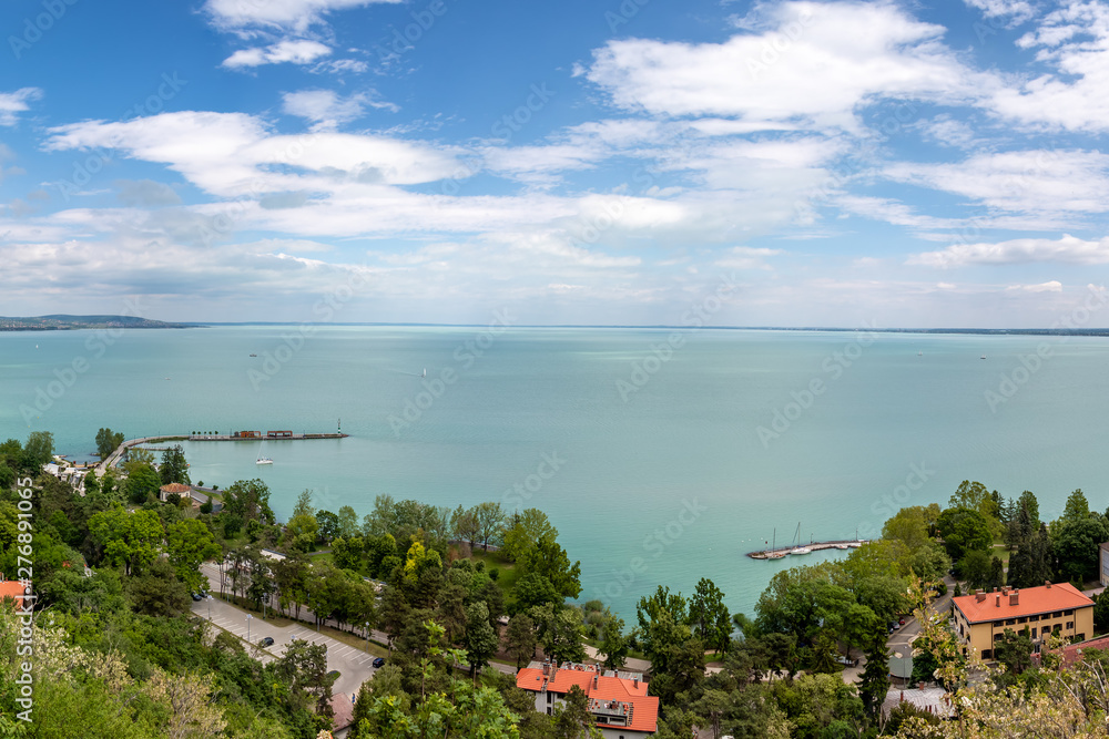 Panoramic views of Lake Balaton from the observation deck at the Tihany Abbey. Hungary