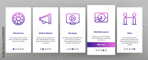 Film Edit, Filmmaking Onboarding Mobile App Page Screen Vector Icons Set. Movie Shooting, Editing Thin Line Symbols Pack. Videotaping. Cinematography Motion picture. Video Production Illustrations