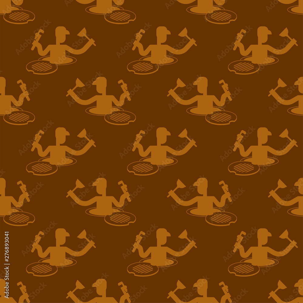 Plumber pattern seamless. Working in Sewer background. vector texture