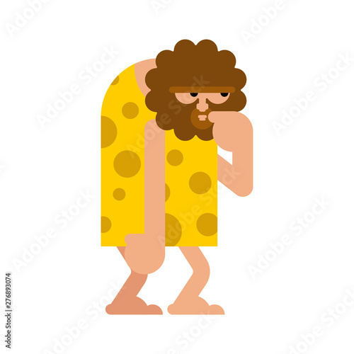 Caveman thinks isolated. Prehistoric man expect. Ancient man think