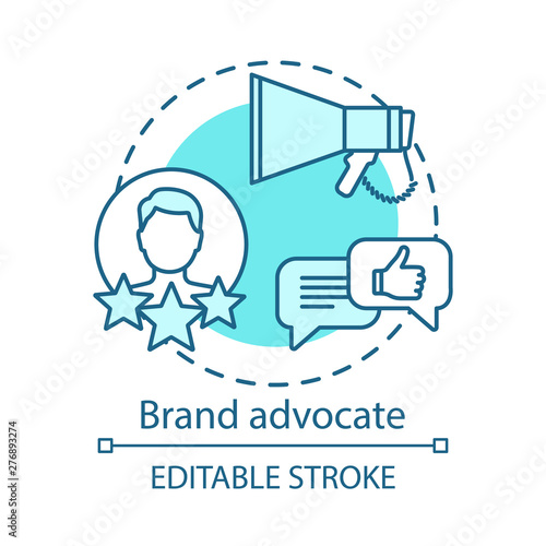 Brand advocate concept icon. Referral marketing idea thin line illustration. Positive feedback, influencer review, recommendation. Word of mouth. Vector isolated outline drawing. Editable stroke