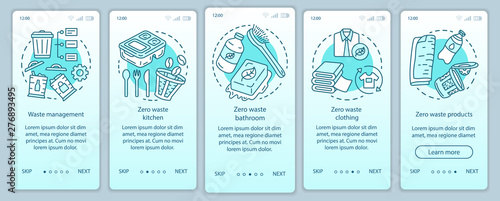 Zero waste lifestyle onboarding onboarding mobile app page screen vector template. Waste management walkthrough website steps with linear illustrations. UX, UI, GUI smartphone interface concept