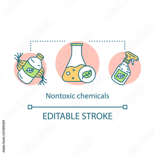 Nontoxic chemicals concept icon. Zero waste products, care for environment idea thin line illustration.Eco, organic products. Waste management. Vector isolated outline drawing. Editable stroke