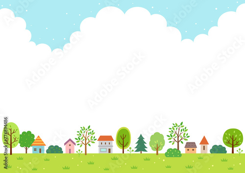 Summer nature and village  landscape