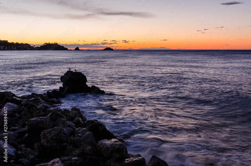 Beautiful Sunrise on the beaches of Almuñecar, core of the Costa Tropical (Granada) Spain